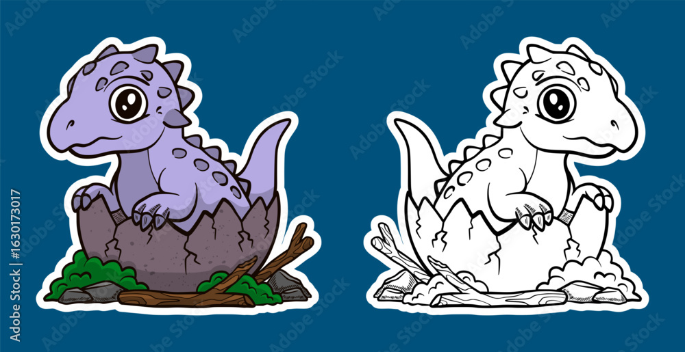 Fototapeta premium Cute Cartoon Dinosaur Hatching from Egg