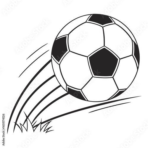 A vector illustration of a classic black and white soccer ball, a round leather sphere for team sport and competition