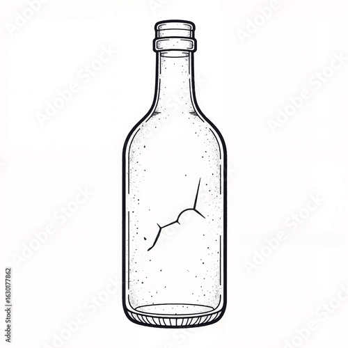 Cracked bottle illustration on white background, symbolic fragility