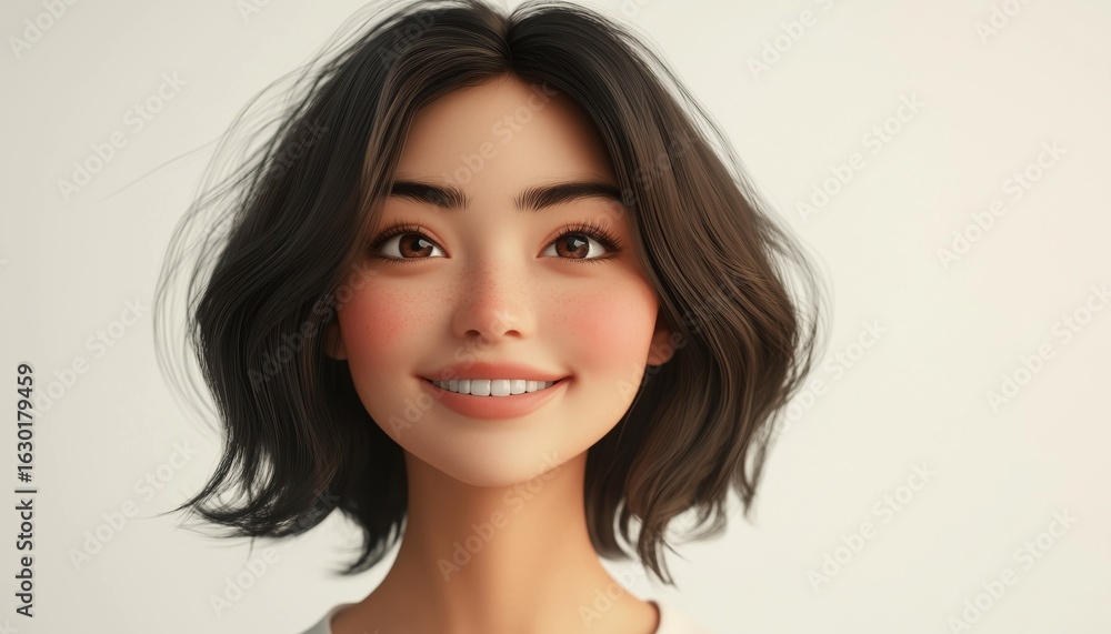 Smiling Asian Woman Portrait: Youthful Beauty And Joyful Expression, Empty Space For Text Smiling Asian Woman Portrait: Youthful Beauty And Joyful Expression, Empty Space For Text