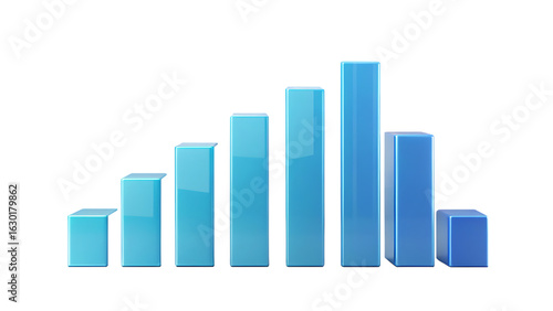 Abstract blue bar graph with varying heights representing growth and data analysis isolated on transparent background