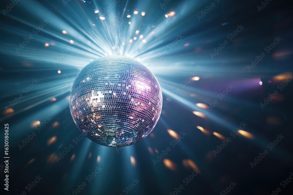 Obraz premium Mirror Ball Disco Lights Club Dance Party Glitter Background