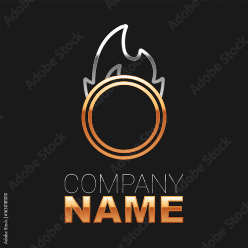 Line Circus fire hoop icon isolated on black background. Ring of fire flame. Round fiery frame. Colorful outline concept. Vector