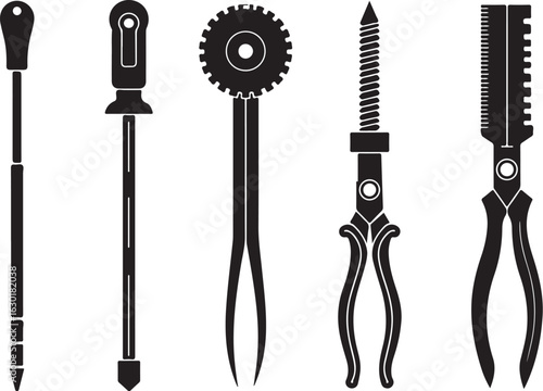 Vintage barber tools collection silhouette for grooming and styling