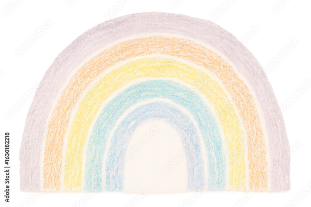 Fototapeta premium Child's drawing of a rainbow created with pastel colors on a transparent background, perfect for children's projects