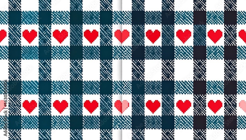 Fototapeta premium Gingham pattern with hearts