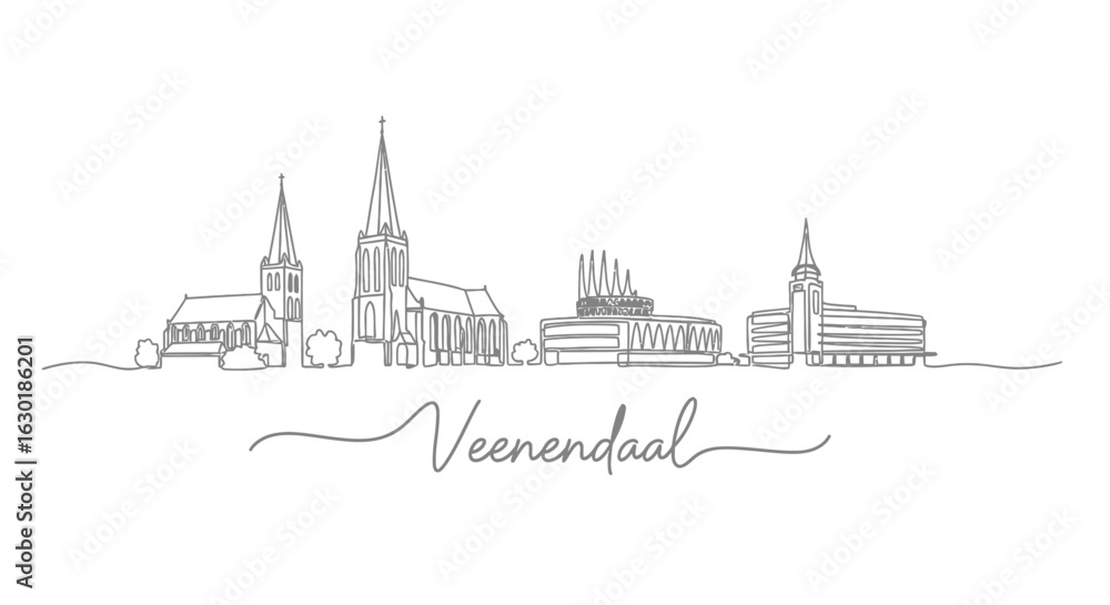 Fototapeta premium Veenendaal skyline illustration with Netherlands, and line art on white.