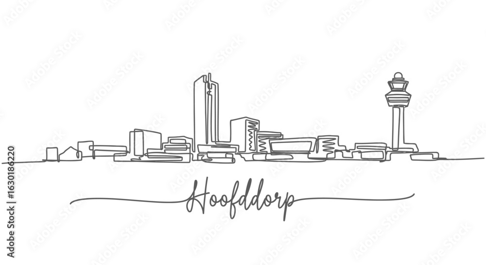 Naklejka premium Hoofddorp Skyline with Netherlands Line Art Cityscape Monochrome.
