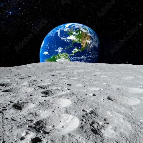 Earth rising over the moon
