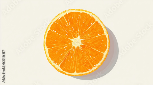 orange on white background, Minimalist orange slice, top-down view, flat vector, juicy colors on white