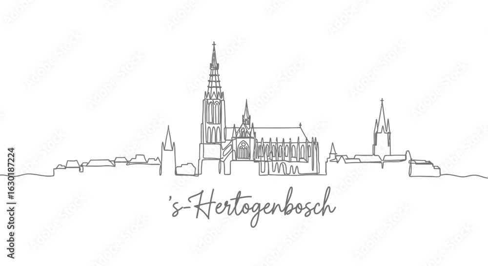 Fototapeta premium sHertogenbosch Skyline with Netherlands, and Single Line Art.