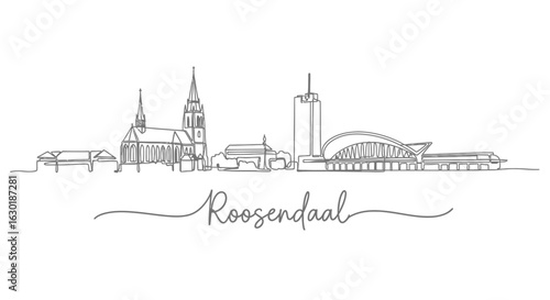 Roosen daal city skyline line art drawing with Holland.