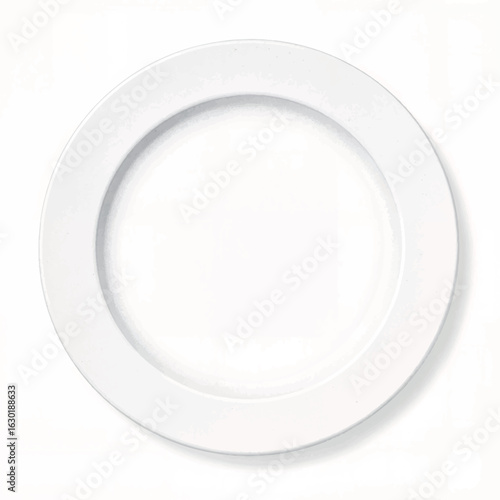 Minimalist white dinner plate design on clean background, upscale dining