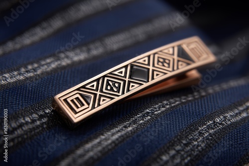 Luxury men's rose gold tie clip with a geometric pattern.