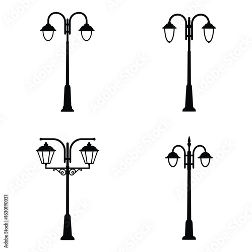 high quality Street Lamp Silhouettes A Collection of Four Unique Designs . flat vector 