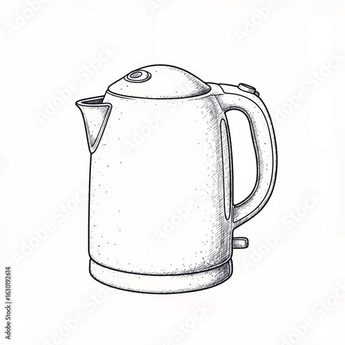 Hand-drawn electric kettle illustration on white background, minimalist design