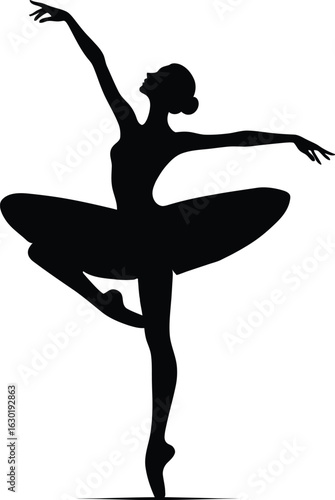 Graceful silhouette of a woman dancing ballet in a classic tutu pose on pointe.