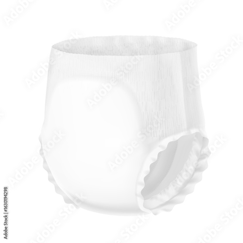 Detailed diaper pant mockup. Vector illustration isolated on white background. Perfect for showing the diaper, its main parts and benefits for baby, adults. EPS10.