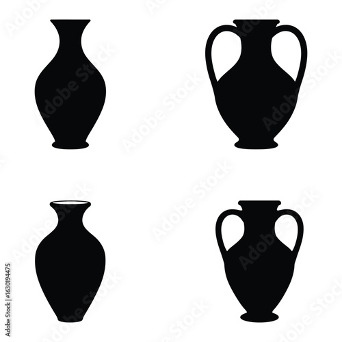 stylish elegant modern detailed professional high quality Silhouettes of Ancient Vases . flat vector 