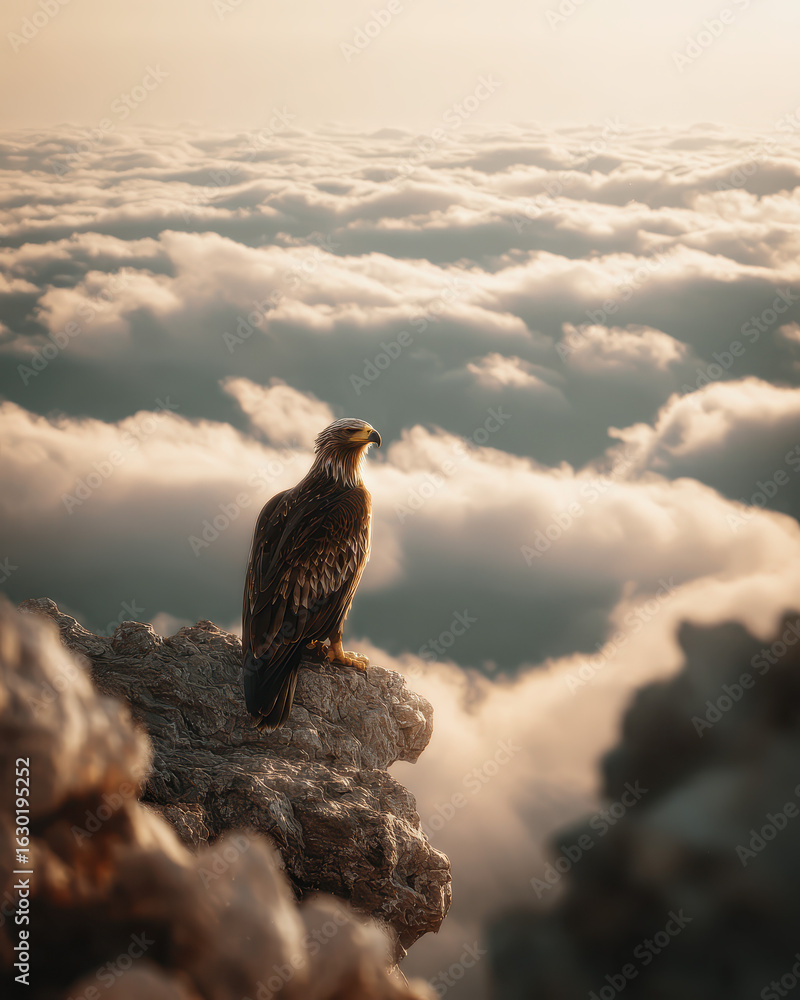 Fototapeta premium Eagle High Above Clouds Aerial Perspective