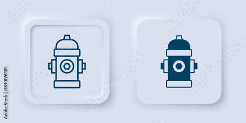 Filled and outline Fire hydrant icon isolated on grey background. Square button. Vector