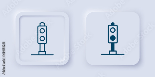 Filled and outline Train traffic light icon isolated on grey background. Traffic lights for the railway to regulate the movement of trains. Square button. Vector