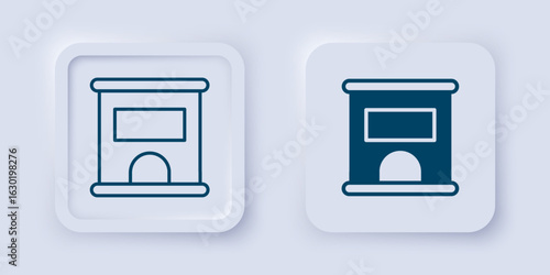 Filled and outline Ticket office to buy tickets for train or plane icon isolated on grey background. Buying tickets. Ticket service. Square button. Vector