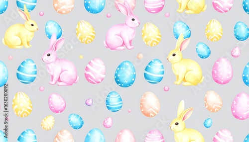 Easter bunnies and eggs seamless pattern