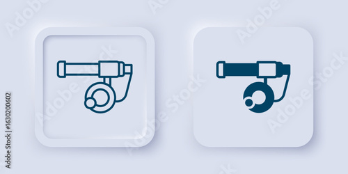 Filled and outline Fishing rod icon isolated on grey background. Catch a big fish. Fishing equipment and fish farming topics. Square button. Vector