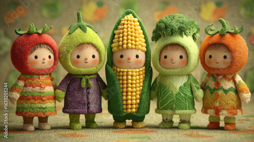 Broccoli, Tomato, Corn, and Eggplant Cartoon Character Costumes