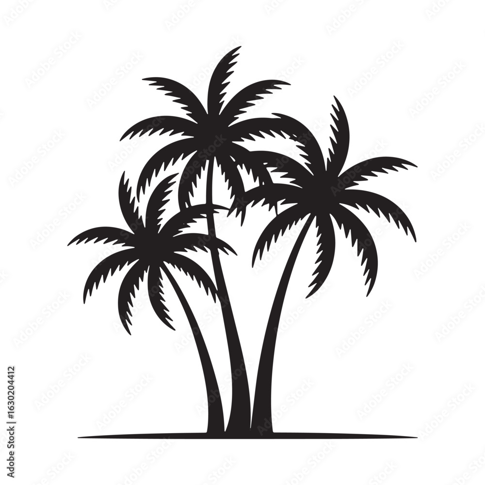 Naklejka premium Silhouette of three palm trees vector isolated on white background.