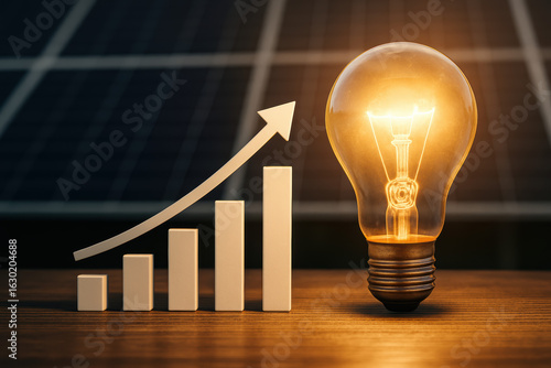 Finance growth energy light bulb symbolize rising success and economic development with power increase seen clearly