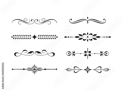 Collection of decorative ornamental dividers silhouette vector isolated on white background.