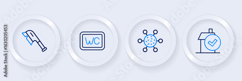 Set line Home cleaning service, Bacteria, Toilet and Brush for icon. Vector