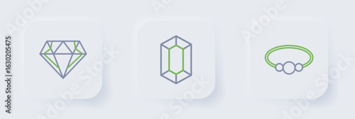 Set line Bracelet jewelry, Gem stone and Diamond icon. Vector