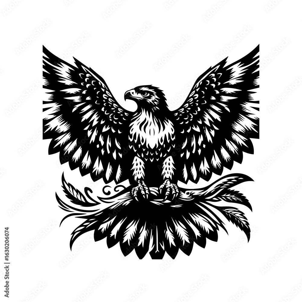 Obraz premium Majestic Eagle Perched on Branch with Wings Spread.