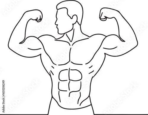Bodybuilder one line drawing sketch silhouette design vector illustration