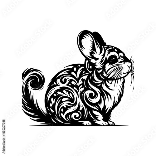 Wallpaper Mural Ornate Chinchilla Silhouette with Swirling Patterns. Torontodigital.ca