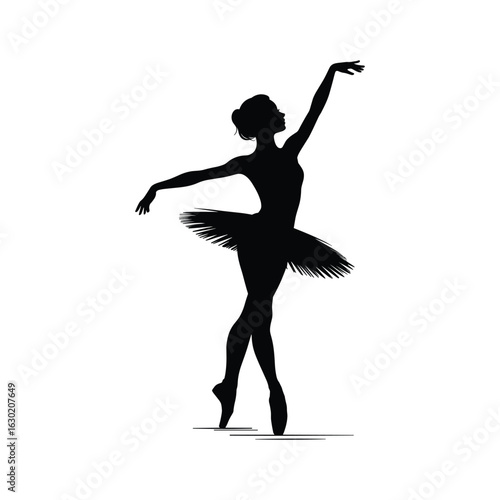 Elegant black silhouette of a ballerina in mid pose