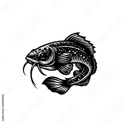 Stylized Black and White Fish Illustration 1.