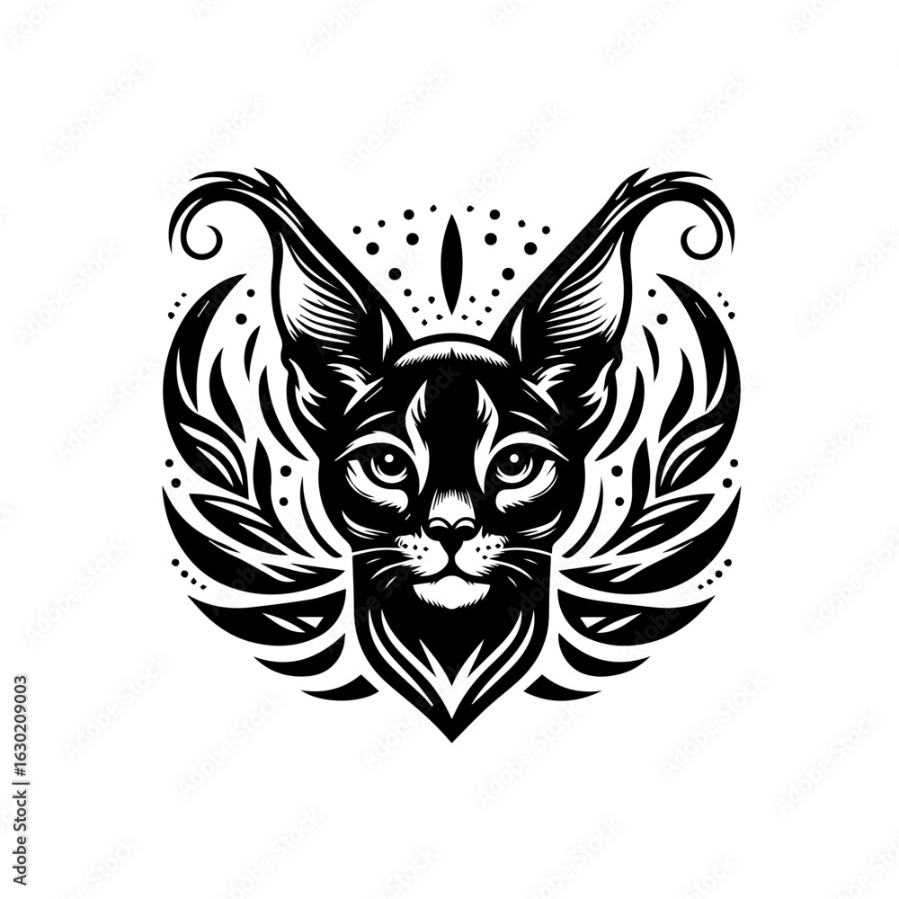 Obraz premium Stylized Black Caracal Head with Ornate Details.