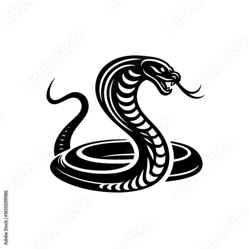 Stylized Black Cobra Snake Illustration.