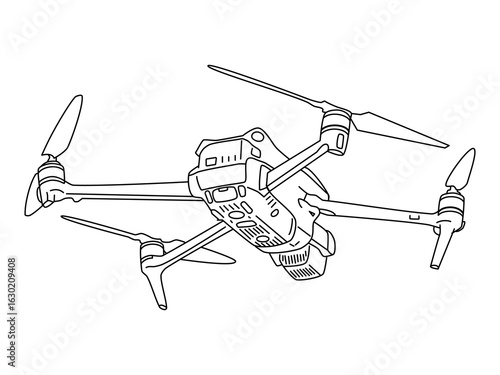 Hand drawn drone or quadcopter with camera vector Illustration,Flying drone outline drawing illustration,Doodle vector,Minimalist vector symbol of flying unmanned aerial vehicle. 
