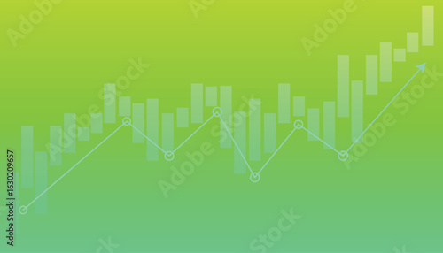 financial chart illustrating a strong upward trend. The image features a candlestick or bar chart in the background with a volatile line graph overlaid, tracking key highs and lows.