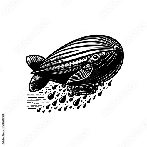 Whimsical Whale Blimp with Dripping Water.