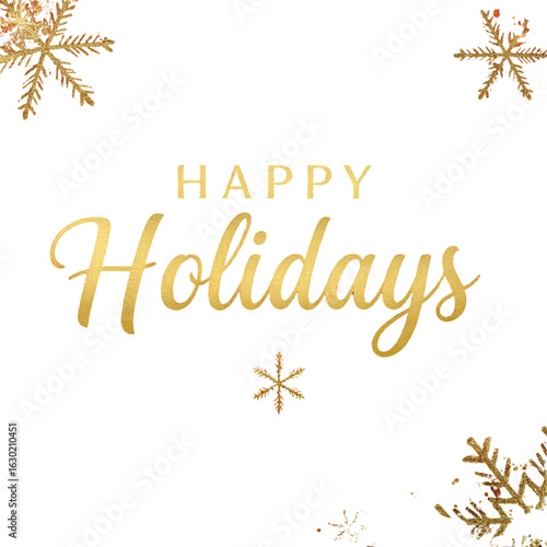 Festive Red Holiday Banner with Gold Text and Snowflake Accents, Horizontal Layout, Transparent Background