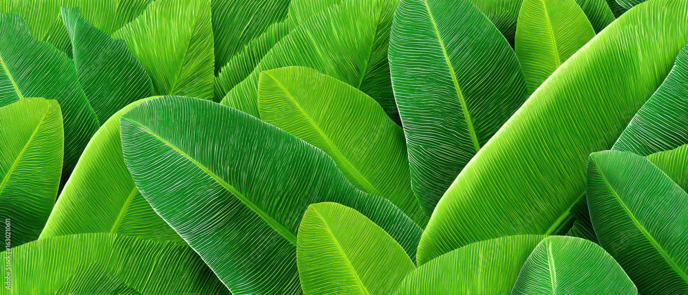 Obraz premium Vibrant green tropical leaves create lush, natural pattern