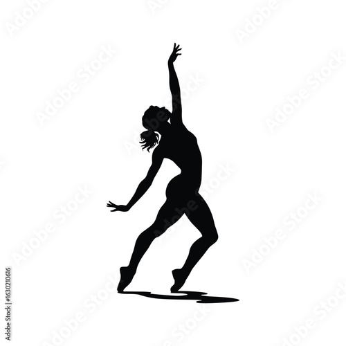Silhouette of a dancer in a dynamic pose with raised arm