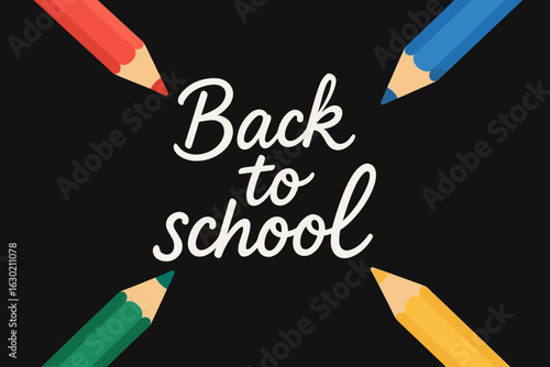Back to school poster with colorful pencils — simple bright flat vector illustration

