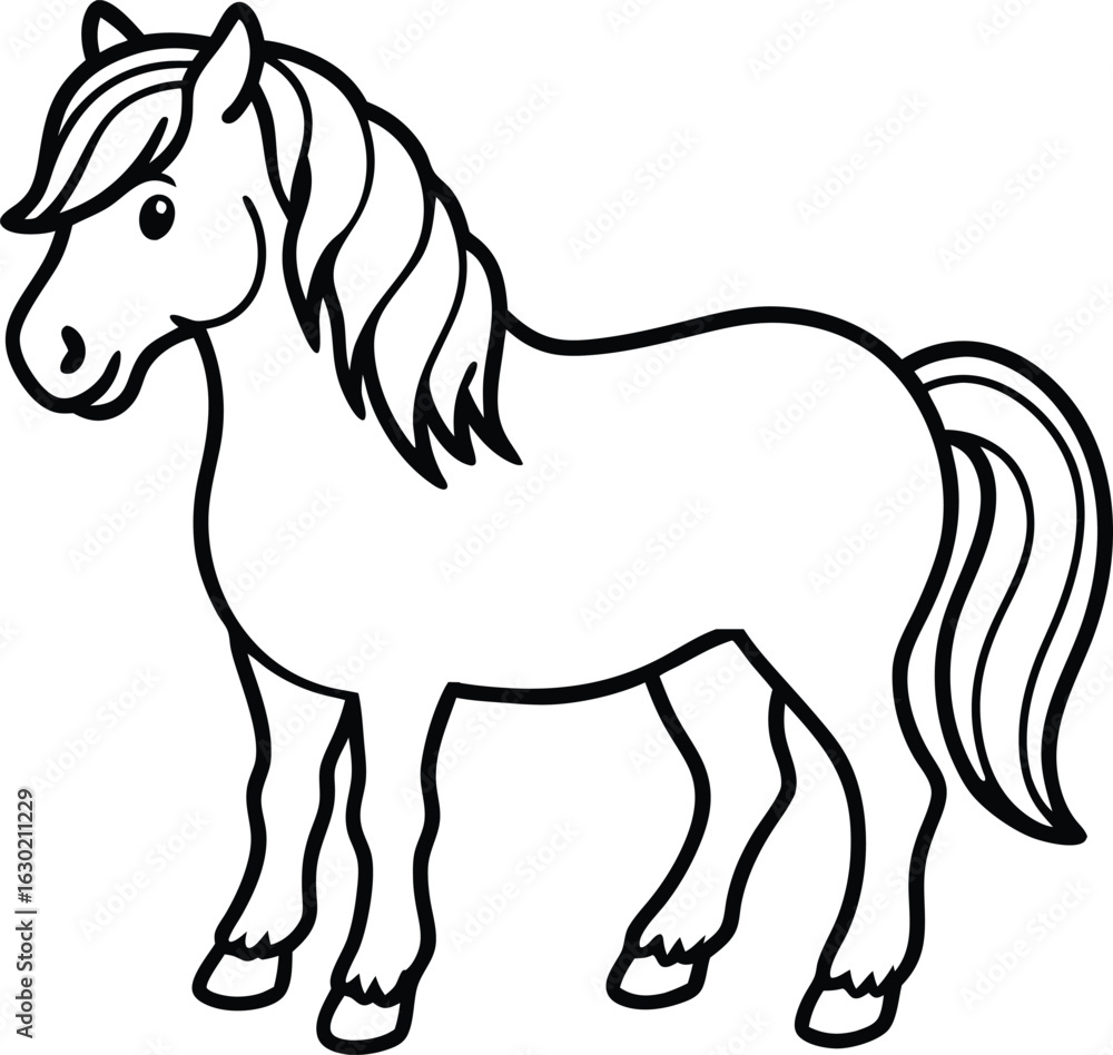 Obraz premium Black and white vector illustration of a running horse silhouette with flowing mane